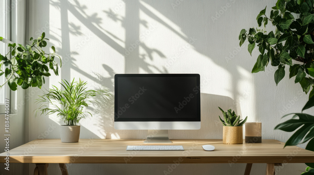 Fototapeta premium Minimal workspace with plants