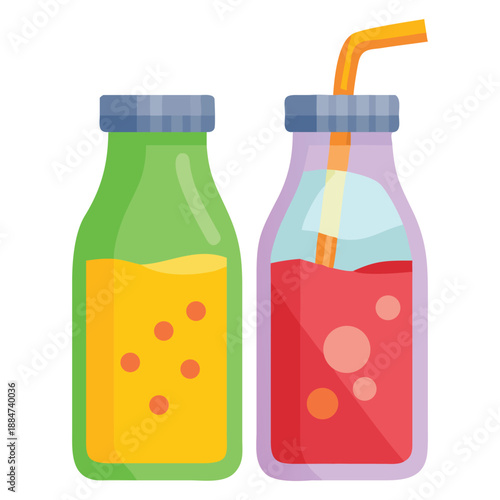 Flat design illustration of fresh fruit drinks with a straw