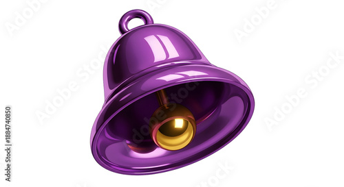 Purple bell isolated on transparent background with golden clapper