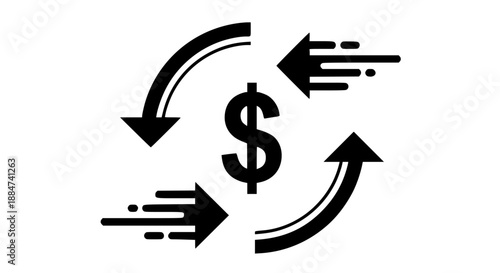 Vector illustration of a dollar sign with circular arrows isolated PNG with Transparent Background