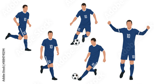 Multiple soccer players in various action positions 
