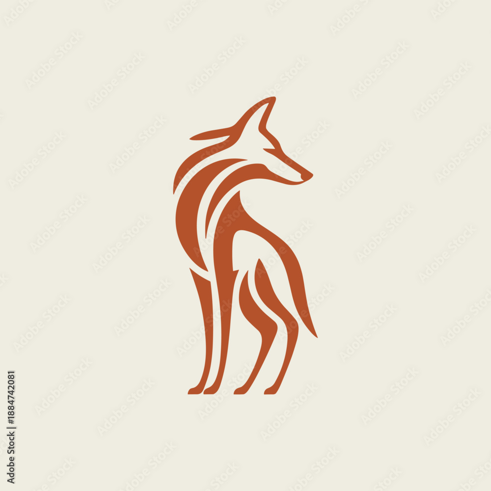 Obraz premium A stylized orange fox logo with abstract lines on beige background