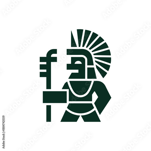 Dark green spartan warrior icon with spear and helmet