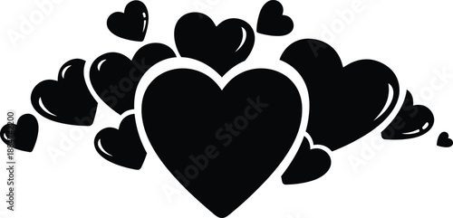 A cluster of black hearts on a white background, symbolizing love and affection