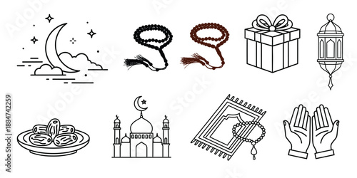 Ramadan Karim symbols and icons islamic holy month of ramadan