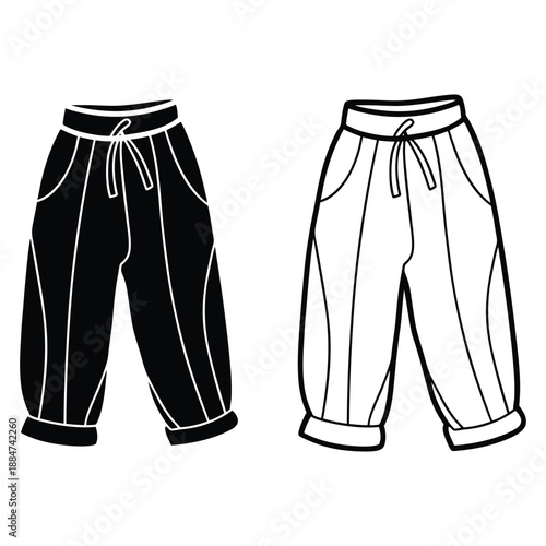 Unisex Baggy Trouser Outline, Tie Waistband, Cuffed Hem