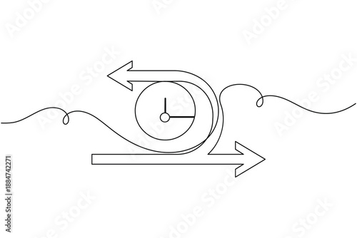 Business agile data sprint with clock icon continuous one line drawing on white background flexible strategy and responsive decision making symbol outline vector illustration