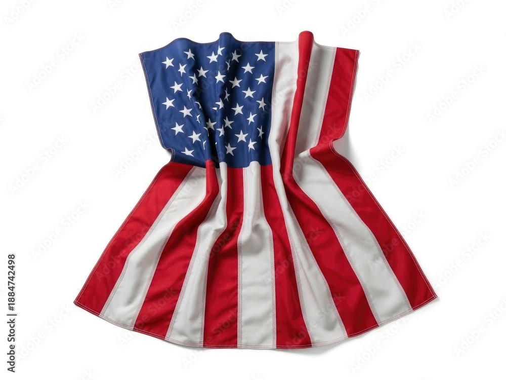 Fototapeta premium Presidents Day Draped american flag fabric spread out on white surface