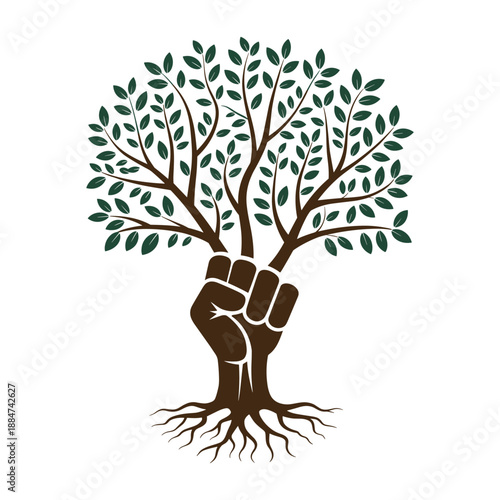 A brown hand with tree growing out of it