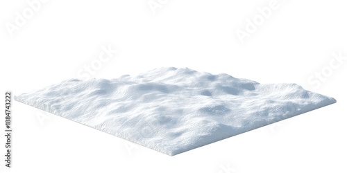 A Realistic 3d Rendering of a Square Patch of Snowy Ground with Wind Swept Drifts and Textures Isolated on a Transparent Background.