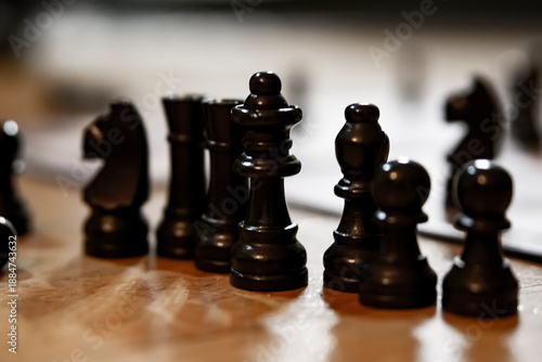 chess pieces next to the chessboard