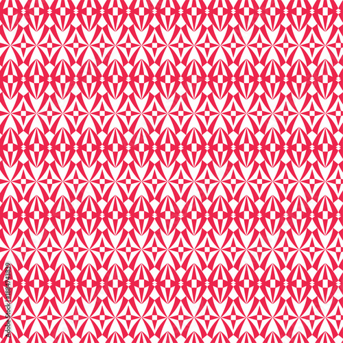 vector seamless pattern with hearts, fluid and intricate, jagged, Ogee curve, pods, diamond-ovals, burst, star trapped, oval frame, Atomic Age, cross-stitch, tapered, red-on-white, repeating vertical