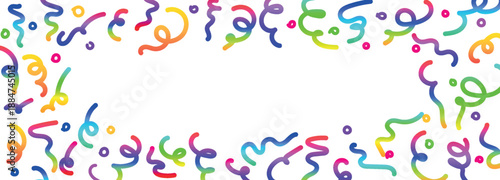 Carnival party background confetti Colorful confetti and streamers border vector frame on transparent background for banners