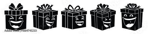 Silhouette of cartoon laughing gift vector icon set. Funny silhouette design vector stock illustration