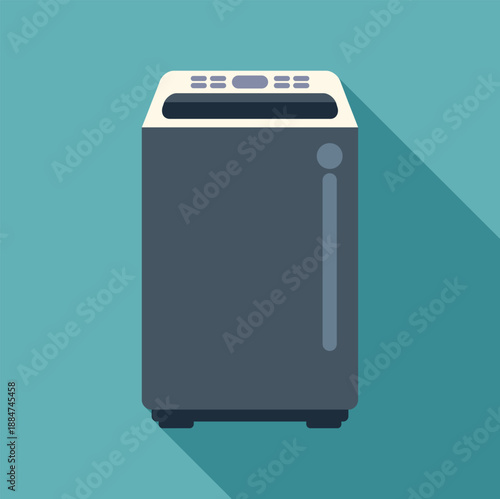 Washing machine using flat design style with long shadow on blue background