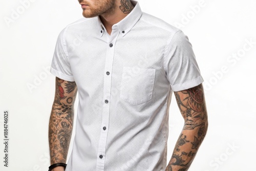 Man with tattoo in white short-sleeved shirt mockup