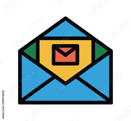 A colorful illustration of an open envelope with a smaller envelope inside