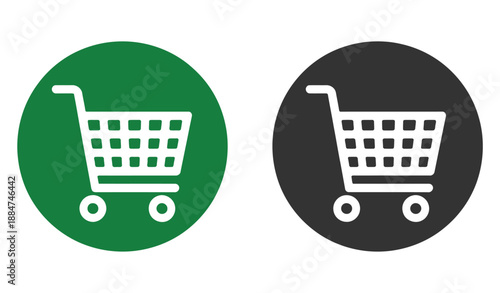 Two shopping cart icons in green and gray circles on a white background