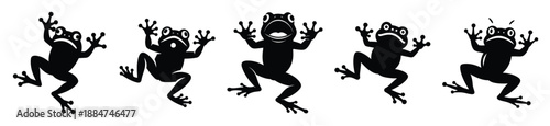 Silhouette of funny startled frog vector icon set. Funny silhouette design vector stock illustration