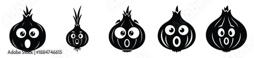Silhouette of funny surprised onion vector icon set. Funny silhouette design vector stock illustration