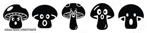 Silhouette of funny surprised mushroom vector icon set. Funny silhouette design vector stock illustration