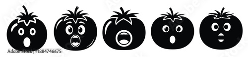 Silhouette of funny surprised tomato vector icon set. Funny silhouette design vector stock illustration