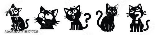 Silhouette of goofy confused cat vector icon set. Funny silhouette design vector stock illustration