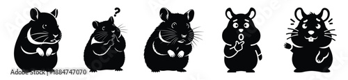 Silhouette of goofy confused hamster vector icon set. Funny silhouette design vector stock illustration