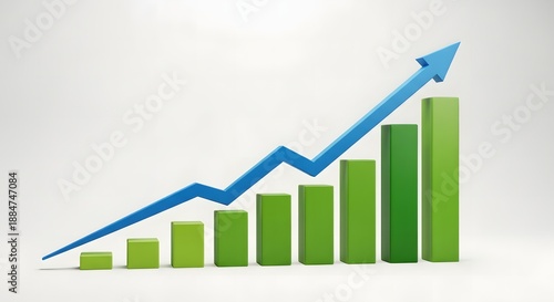 A green bar chart with a blue arrow showing growth and increasing trend in statistics or business data analysis Free Download A green bar chart with a blue arrow showing growth and increasing trend in statistics or business data analysis - GFXLoad