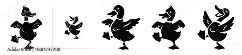 Foto Silhouette of goofy dancing duck vector icon set