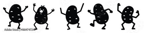 Silhouette of goofy dancing potato vector icon set. Funny silhouette design vector stock illustration