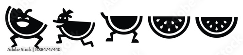 Silhouette of goofy hopping watermelon vector icon set. Funny silhouette design vector stock illustration