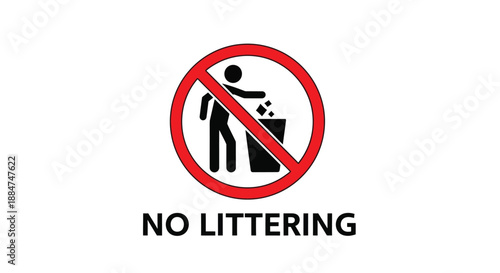 No littering sign with a person throwing trash into a bin illustration