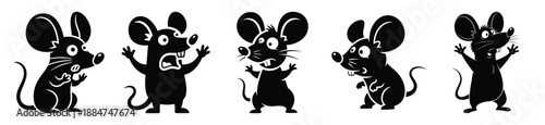 Silhouette of goofy startled mouse vector icon set. Funny silhouette design vector stock illustration