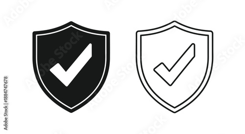 Two shield icons with checkmarks a black filled and a white outline