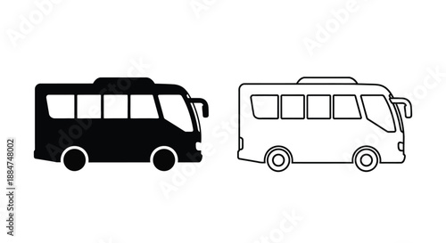Simple illustration of a passenger bus in both filled and outline styles