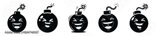 Silhouette of laughing cartoon bomb vector icon set. Funny silhouette design vector stock illustration