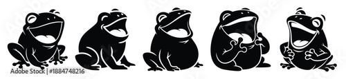 Silhouette of laughing frog cartoon vector icon set. Funny silhouette design vector stock illustration