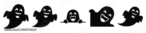 Silhouette of laughing ghost peek vector icon set. Funny silhouette design vector stock illustration