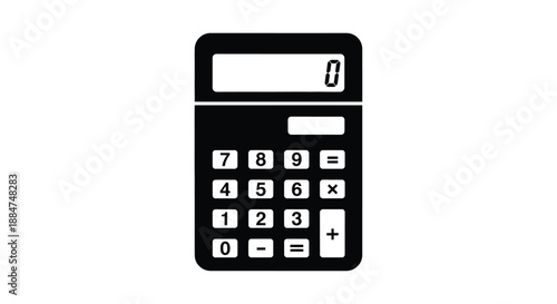 Simple black and white illustration of a standard electronic calculator device