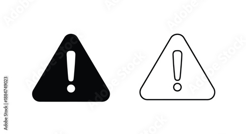 Black and white illustration of two warning sign icons with exclamation marks
