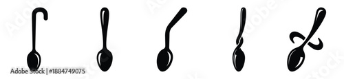 Silhouette of silly bent spoon vector icon set. Funny silhouette design vector stock illustration