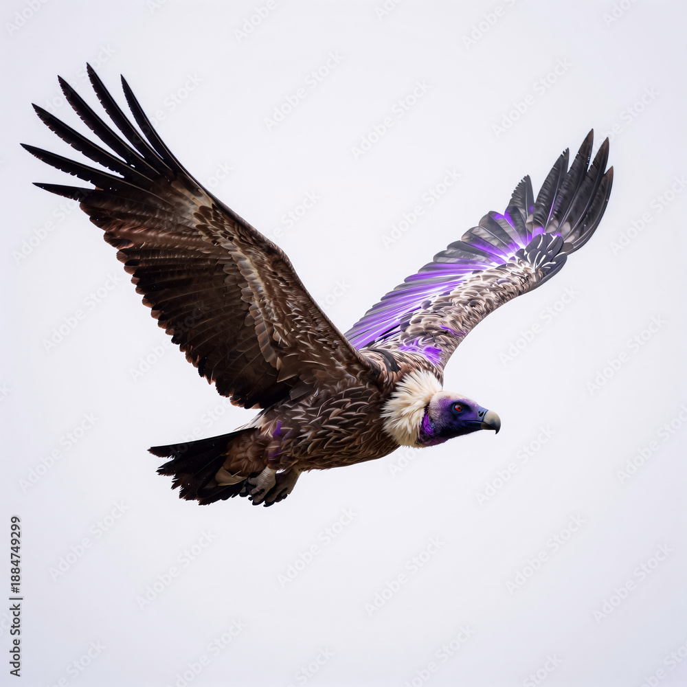 Obraz premium Neon-rimmed purple vulture against a white background