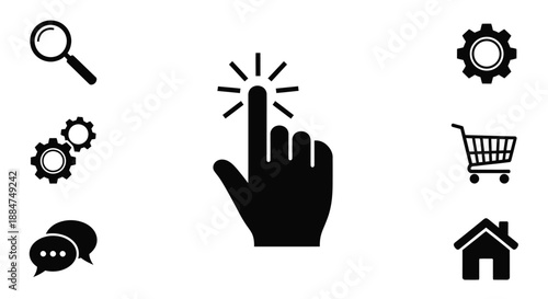 Black icons representing digital interaction search and common application features