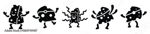 Silhouette of silly dancing cheese vector icon set. Funny silhouette design vector stock illustration