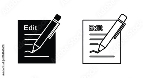 Black and white icons depicting editing with a pen and checklist