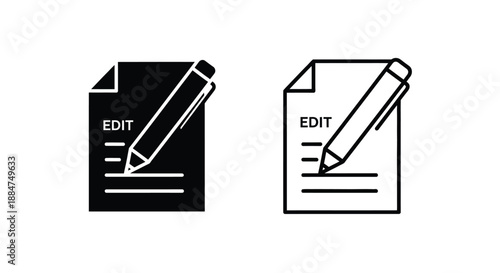 Two black and white icons depicting a pencil editing a document