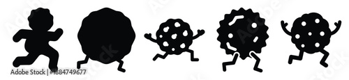 Silhouette of silly hopping cookie vector icon set. Funny silhouette design vector stock illustration