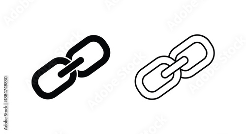 Two chain links one filled and one outlined isolated on a white background