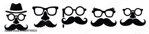 Silhouette of silly mustache disguise vector icon set. Funny silhouette design vector stock illustration